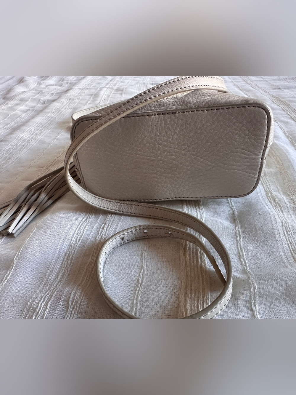 HOBO Ivory Nash Crossbody Bag | Pebbled Leather Tassel Gold Hardware - Picture 12 of 16
